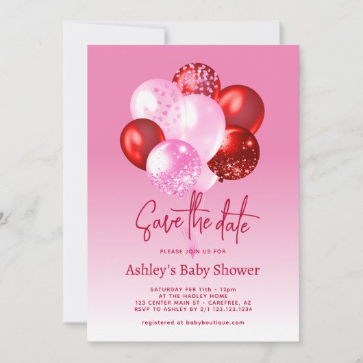 Sla de datum roze rood Baby shower op Kaart (Voorkant)
