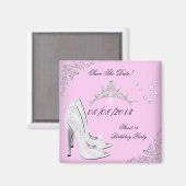 Sla de datum Roze Zilver Hoge Hakken Schoenen Tiar Magneet (Voorkant / Achterkant)