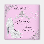 Sla de datum Roze Zilver Hoge Hakken Schoenen Tiar Magneet (Voorkant)