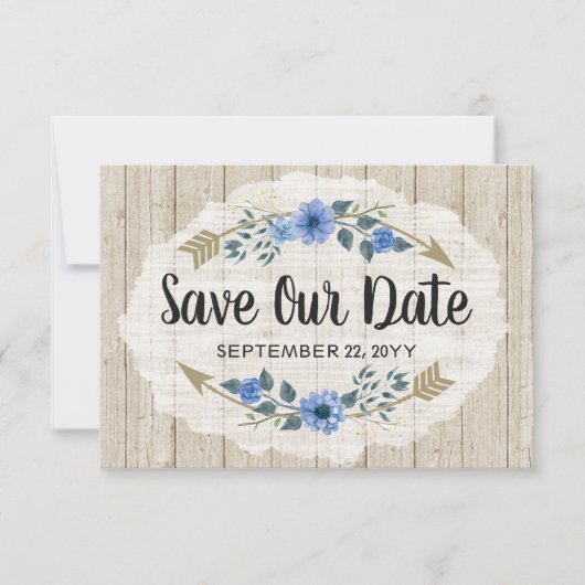 Sla de datum rustieke Boho pijlen & bloemenhuwelij Save The Date (Voorkant)