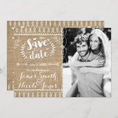 Sla de datum rustieke Burlap foto uitnodiging (Voorkant / Achterkant)