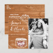 Sla de datum rustieke eiken hout & hart stomp foto aankondigingskaart (Voorkant / Achterkant)