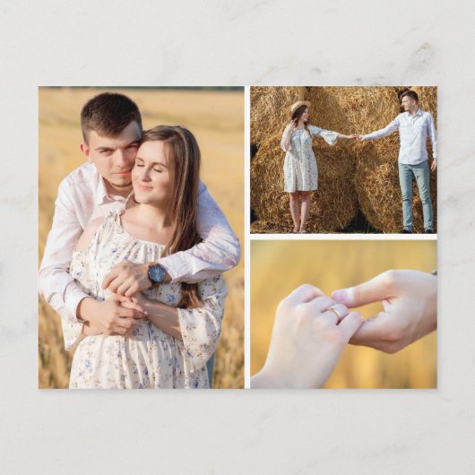 Sla de datum rustieke hout bloemen foto collage briefkaart (Achterkant)