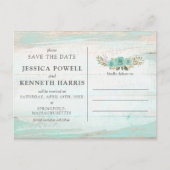 Sla de datum rustieke hout bloemen foto collage briefkaart (Voorkant)