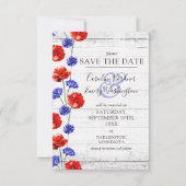 Sla de datum rustieke houten rode papaver bloemige kaart (Voorkant)