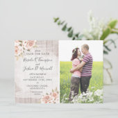 Sla de datum rustieke romantische Rozen 4-foto kaa Kaart (Staand voorkant)