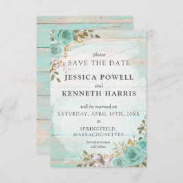 Sla de datum rustieke turquoise bloemige Kaart