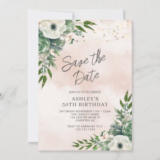 Sla de datum Sage Green 50e verjaardag op Kaart (Voorkant)