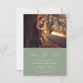 Sla de datum Sage Groene Handgeschreven Bruiloft o Save The Date (Achterkant)