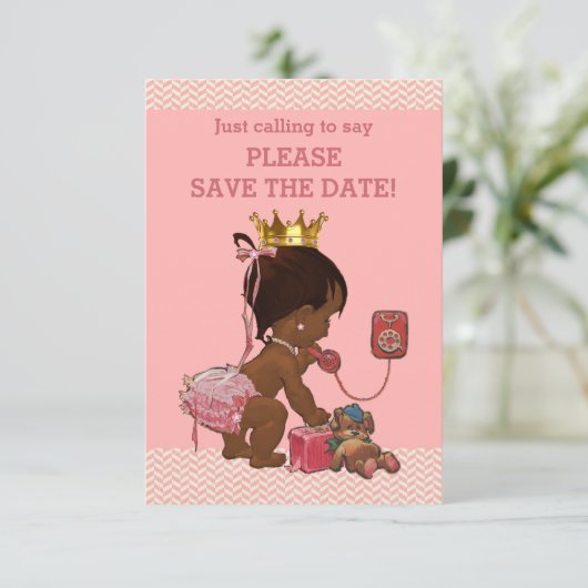 Sla de datum Schattigee etnische prinses op telefo Save The Date (Staand voorkant)