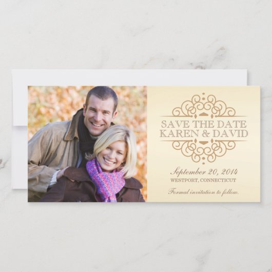 Sla de datum  Scrolls-fotokaarten op Save The Date (Voorkant)