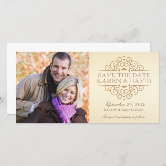 Sla de datum  Scrolls-fotokaarten op Save The Date (Voorkant / Achterkant)