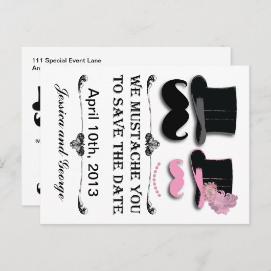 Sla de datum Snor en Top Hat Briefkaart (Voorkant / Achterkant)