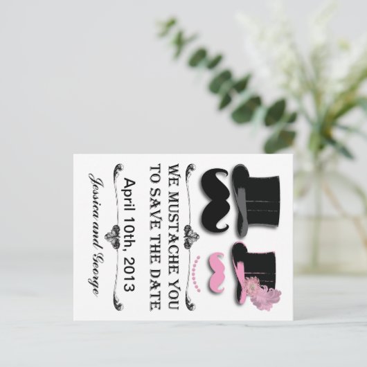 Sla de datum Snor en Top Hat Briefkaart (Staand voorkant)