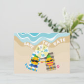 Sla de datum-speelse ananas-personages op save the date (Staand voorkant)