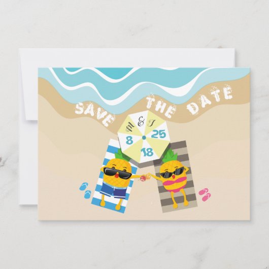 Sla de datum-speelse ananas-personages op save the date (Voorkant)
