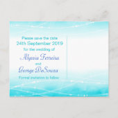 Sla de datum sprankelende zeeen bruiloft briefkaar aankondigingskaart (Achterkant)