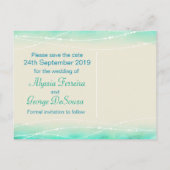 Sla de datum sprankelende zeeen bruiloft briefkaar aankondigingskaart (Achterkant)