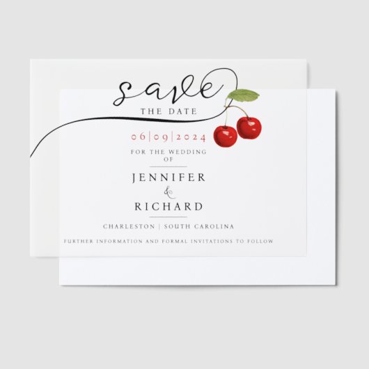 Sla de datum stijlvolle rode kersen bruiloft vellum uitnodigingen (Offset)