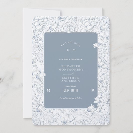 Sla de datum stoffige blauwe elegantie tulpen kaart (Voorkant)