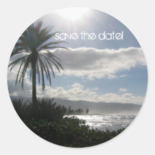 Sla de datum strand bruiloft Stickers palmboom