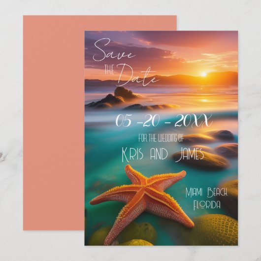 Sla de datum strand zeester uitnodiging op (Voorkant / Achterkant)