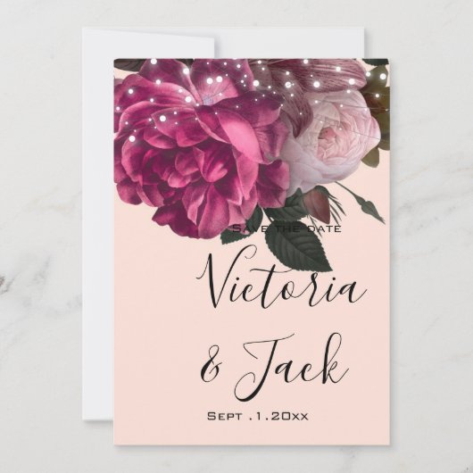 sla de datum String Lights Burgundy Flowers op Kaart (Voorkant)