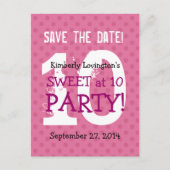 Sla de datum Sweet op 10 verjaardagsfeestje V03A1 Aankondigingskaart (Voorkant)