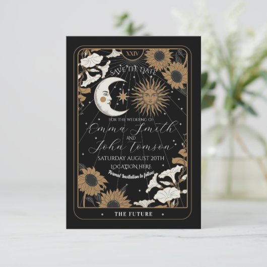 Sla de datum Tarot Sun Moon uitlijnen trouwkaarten Save The Date (Staand voorkant)