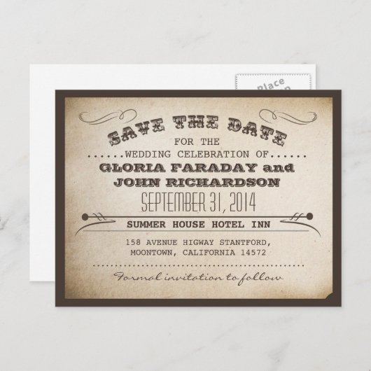 Sla de datum  ticket briefkaarten (Voorkant / Achterkant)