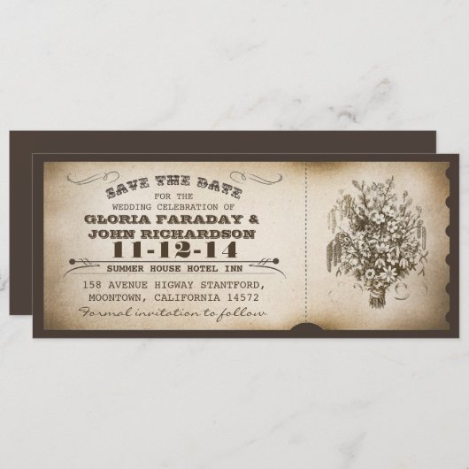 Sla de datum  ticket briefkaarten (Voorkant / Achterkant)