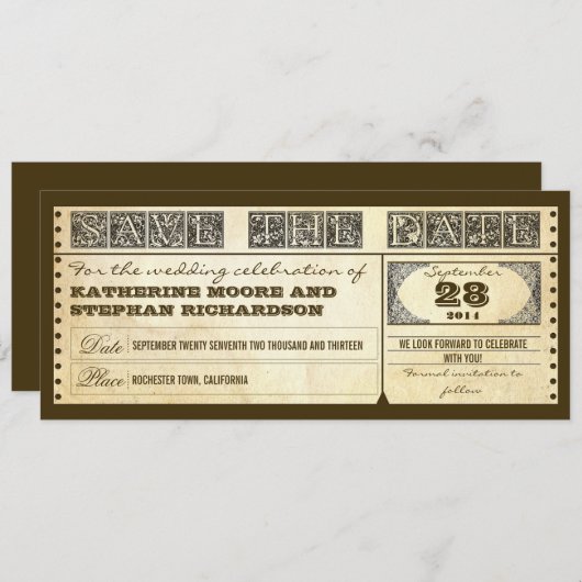 Sla de datum  tickets op save the date (Voorkant / Achterkant)