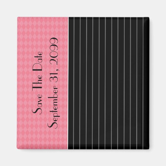 Sla de datum Trendy Black Pinstripe Pink Argyle op Magneet (Voorkant)