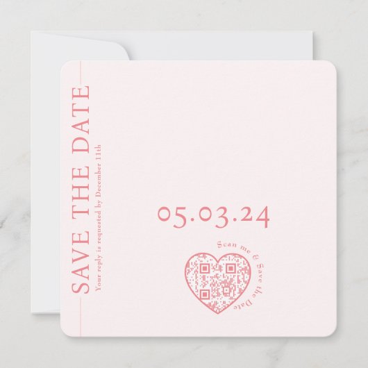 Sla de datum Trouwkaart Blush Roze QR-code op Save The Date (Voorkant)