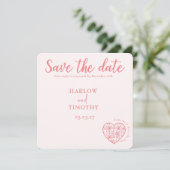 Sla de datum Trouwkaart Blush Roze QR-code op Save The Date (Staand voorkant)