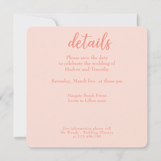 Sla de datum Trouwkaart Blush Roze QR-code op Save The Date (Achterkant)