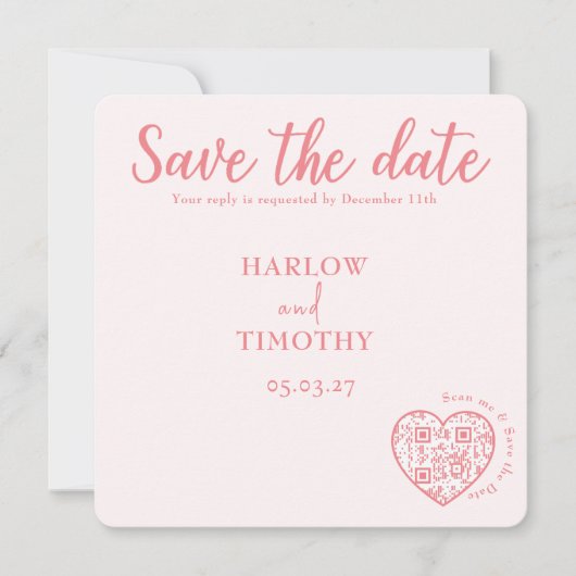 Sla de datum Trouwkaart Blush Roze QR-code op Save The Date (Voorkant)