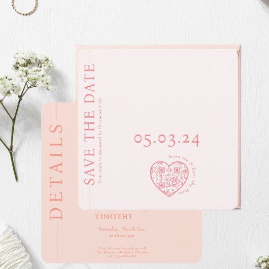 Sla de datum Trouwkaart Blush Roze QR-code op Save The Date