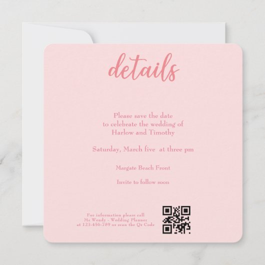 Sla de datum Trouwkaart Blush Roze QR-code op Save The Date (Achterkant)