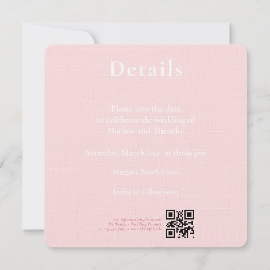 Sla de datum Trouwkaart Roze QR-code op Save The Date (Achterkant)