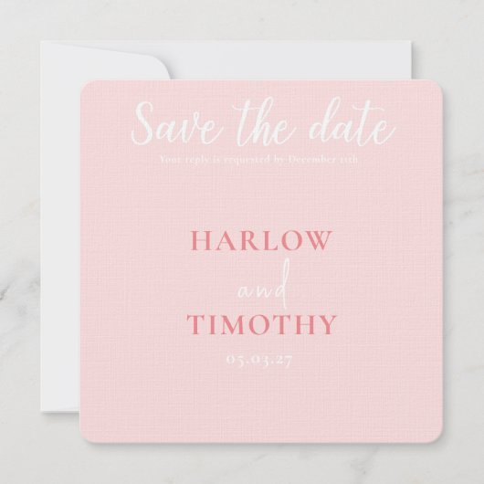 Sla de datum Trouwkaart Roze QR-code op Save The Date (Voorkant)
