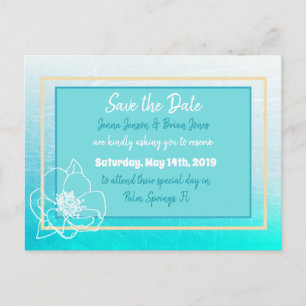 Sla de datum Turquoise Blauwgroen witte bloem brui Briefkaart