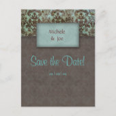 Sla de datum Turquoise Brown Damask Briefkaart 2 (Voorkant)