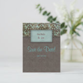 Sla de datum Turquoise Brown Damask Briefkaart 2 (Staand voorkant)