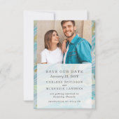 Sla de datum turquoise & gouden marmeren bruiloft kaart (Voorkant)
