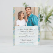 Sla de datum turquoise & gouden marmeren bruiloft kaart (Staand voorkant)