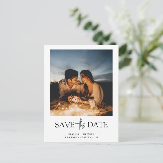 Sla de datum twee-foto aankondiging Briefkaart (Staand voorkant)