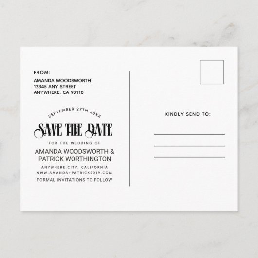 Sla de datum Typografie Moderne foto bruiloft Aankondigingskaart (Achterkant)