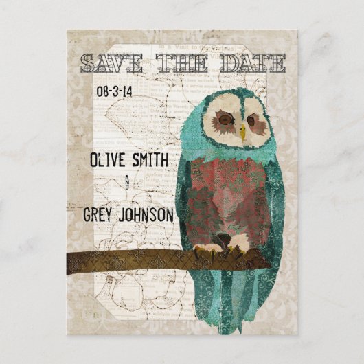 Sla de datum  Uil II Briefkaart (Voorkant)