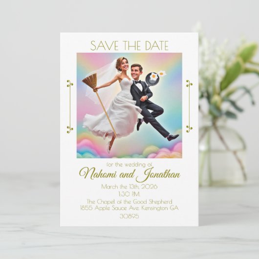 " SLA DE DATUM UITNODIGING KAART VOOR BRUILOFT " (Staand voorkant)